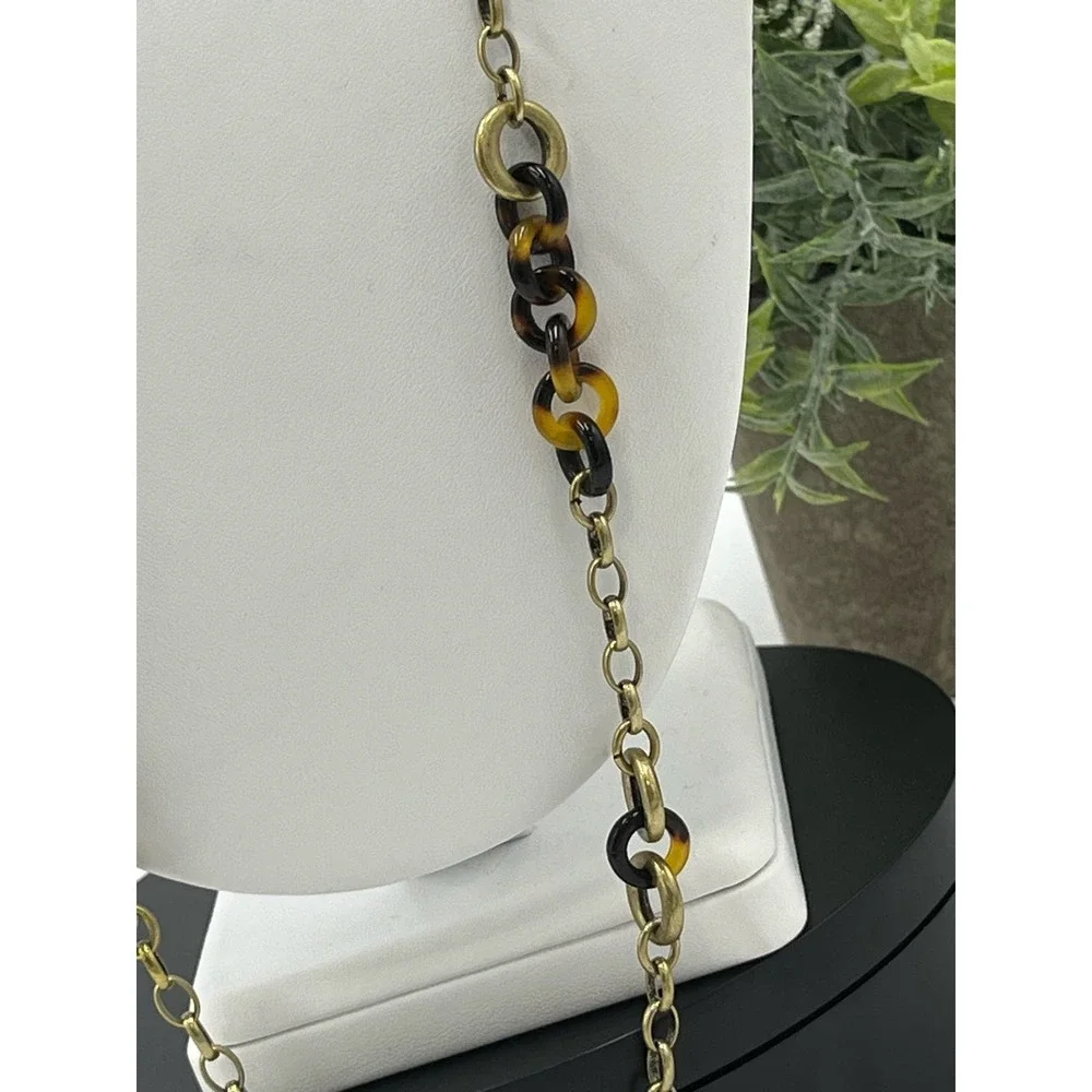 J. Crew Tortoiseshell Links and Pave Barrel Beaded Long Necklace 30